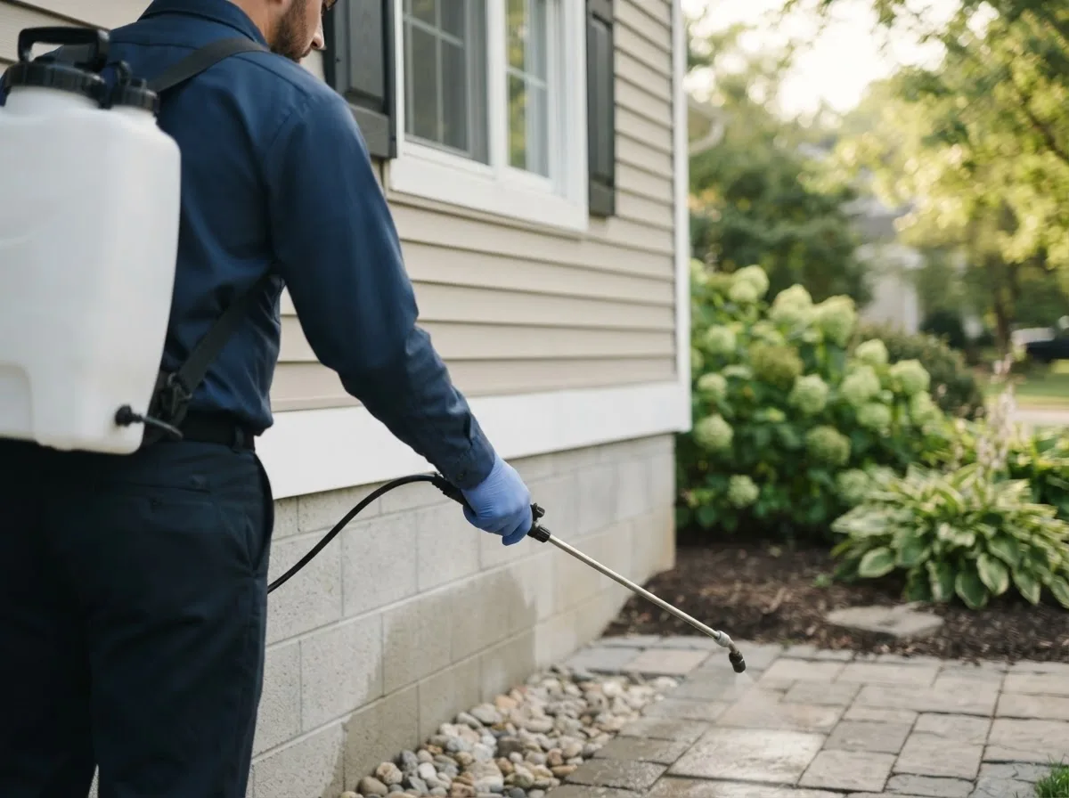 Pest control technician inspecting a home in Quincy, MO